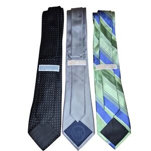 Michael Kors Mens Silk Neckties Set 3 Black Silver Green Striped Pattern